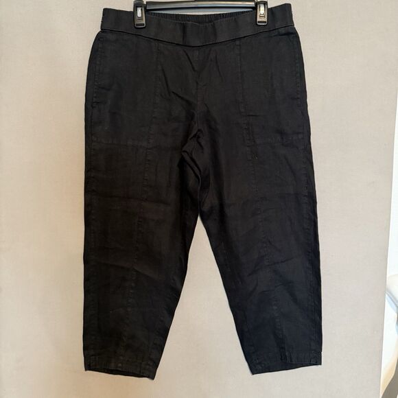 Eileen Fisher Organic Linen Crop Capri Trouser Pants Medium Black Womens Pull On - Picture 1 of 12